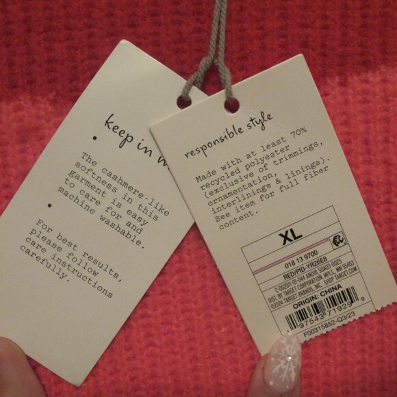 Rare NWT Target A New Day Red Pink Heart Sweater Crew Scoop Neck - Picture 4 of 5